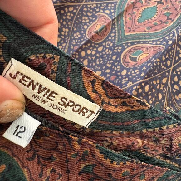 Vintage J'Envie Sport Pleated Skirt Jewel Tone Paisley Midi - 12 - Picture 6 of 7